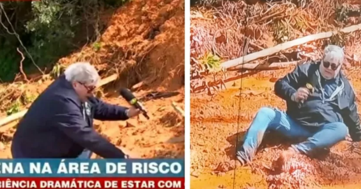 [VÍDEO] Datena cai na lama ao dar notícia sobre tragédia em São Paulo e momento viraliza na web