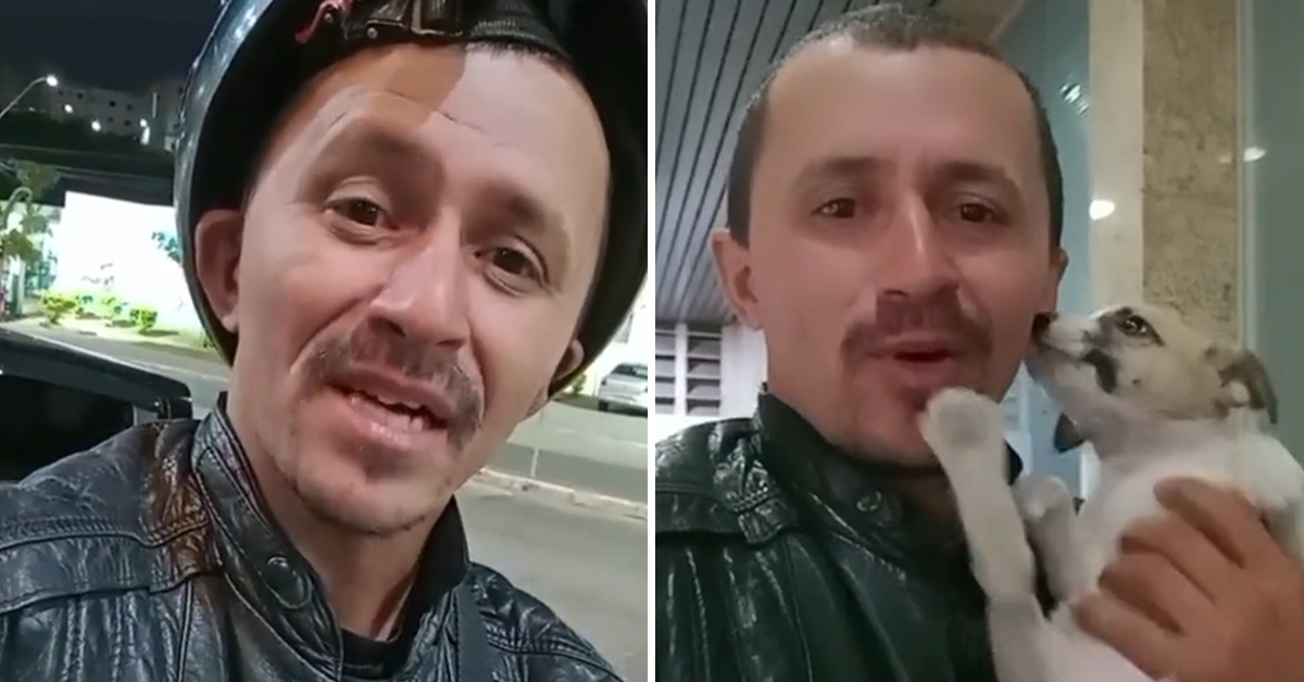 [VÍDEO] Motoboy resgata e adota filhote que ia ser atropelado um dia depois de perder seu cachorro