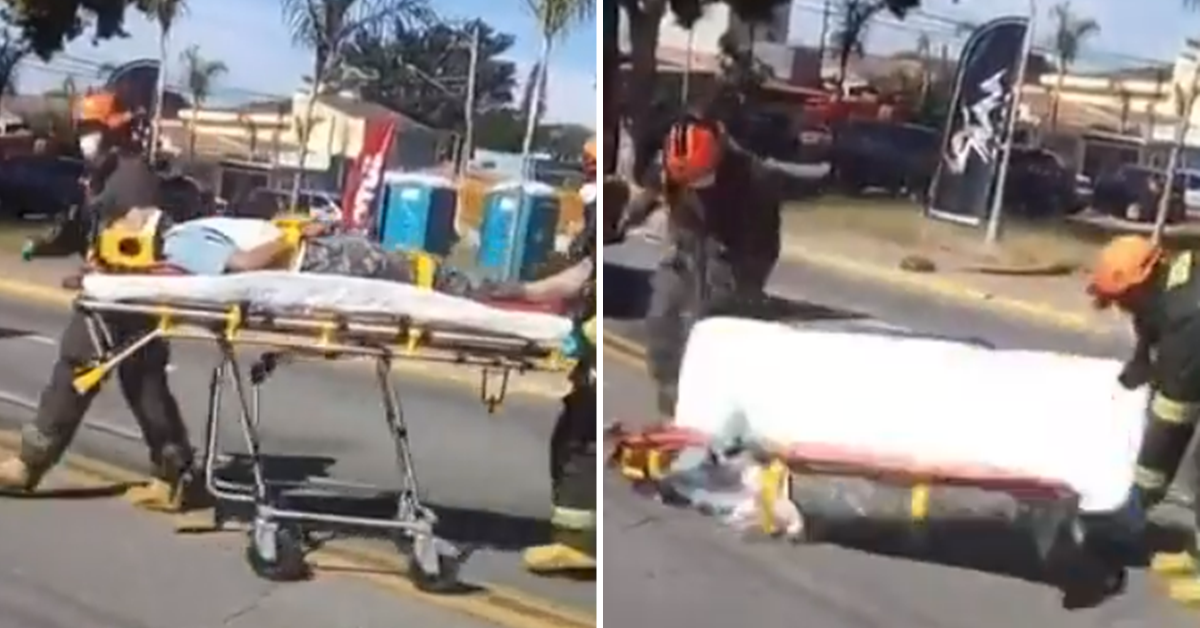 Bombeiros deixam vítima cair da maca durante resgate; assista