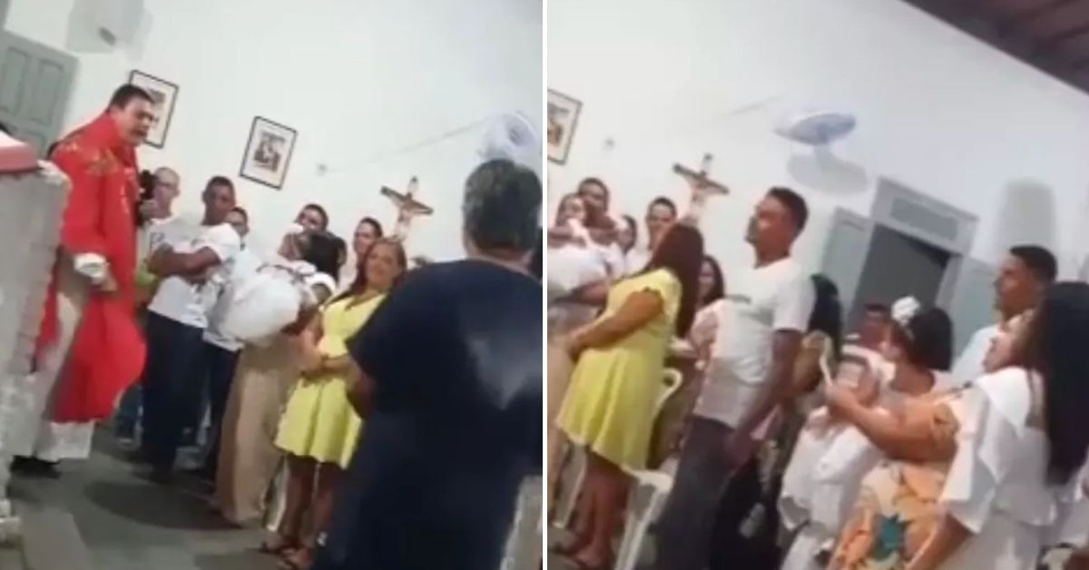 [VÍDEO] Aos gritos, padre expulsa padrinho de cerimônia de batizado por motivo inusitado: “Padrinho de cachaça”