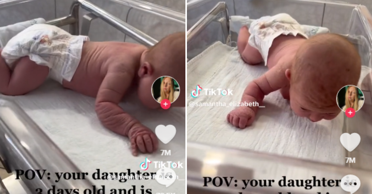 Bebê de 3 dias levanta a cabeça no EUA e vídeo viraliza na web