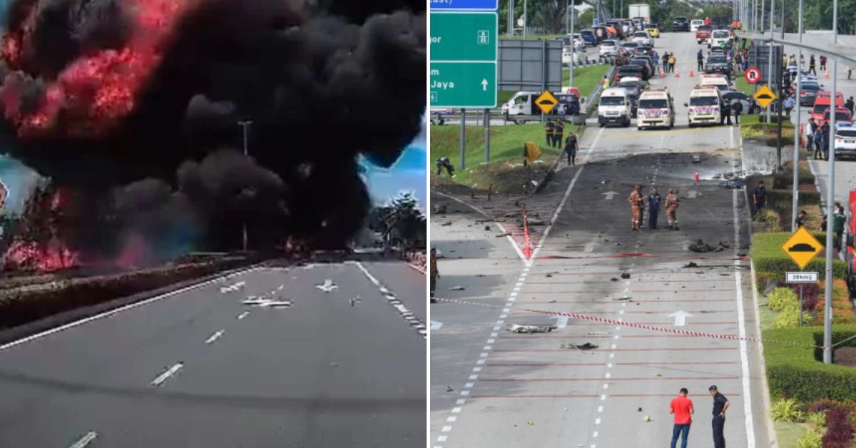 [VÍDEO] Jato particular cai no meio da rodovia na Malásia, explode e deixa vítimas