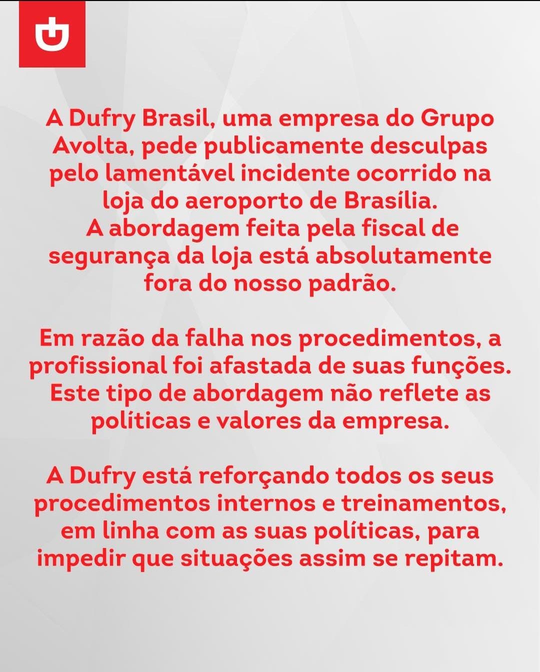 Pronunciamento da loja Dufry Brasil - Foto: Reprodução/Instagram