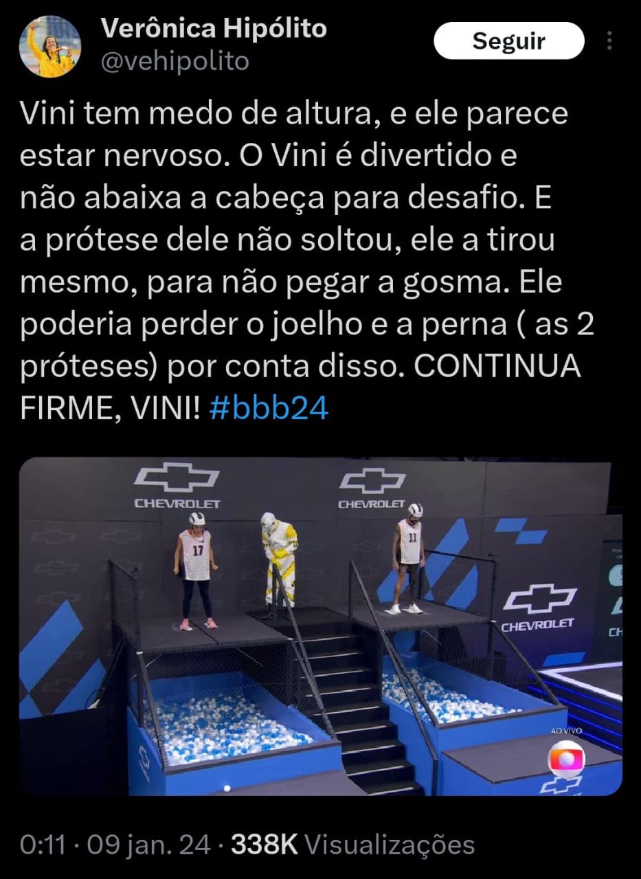 Verônica Hipólito comenta prova do Líder no BBB 24 - Foto: X
