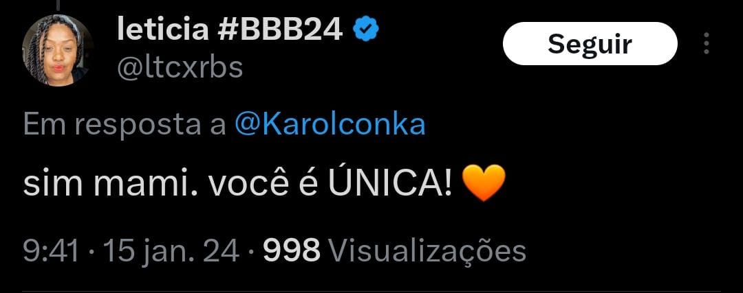 Reação à tweet de Karol Conká - Foto: X