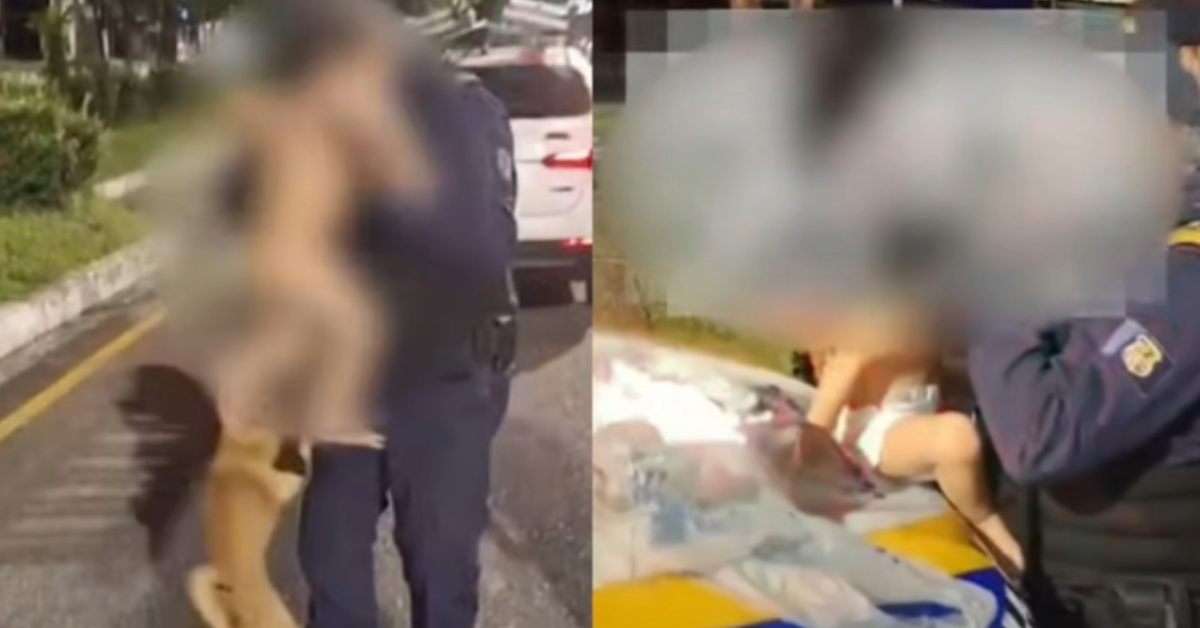 [VÍDEO] Bebê de 1 ano foge de casa e é encontrado por policiais durante a madrugada com um cachorro caramelo; entenda o caso