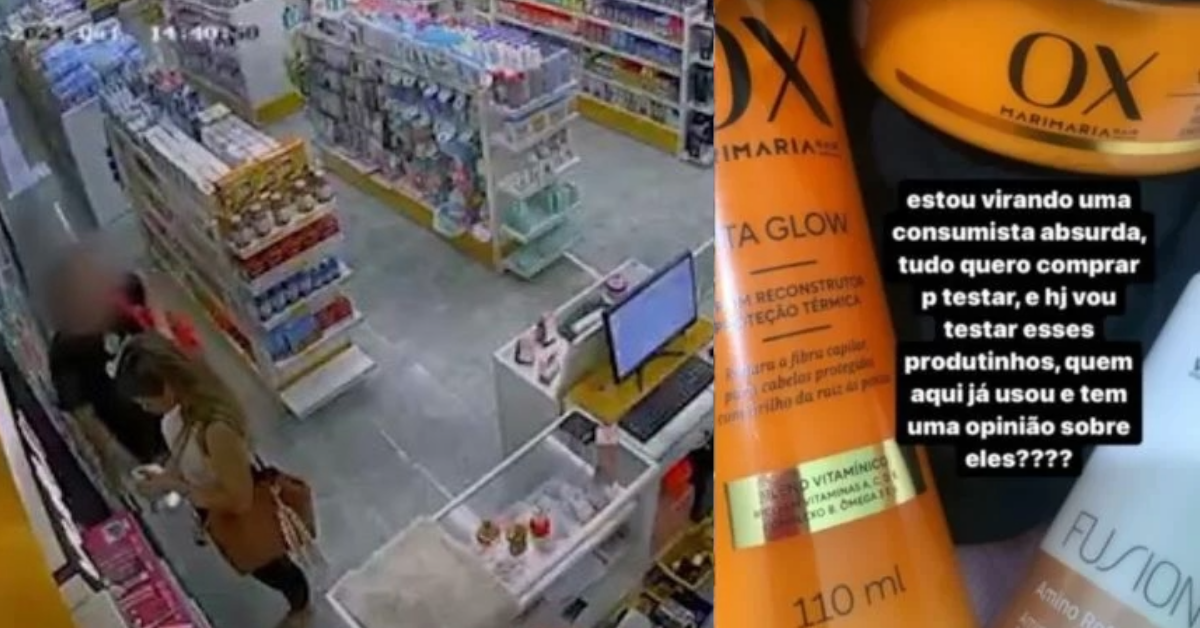 Influenciadora é flagrada furtando diversos cosméticos em farmácia - Fotos: Reprodução/X