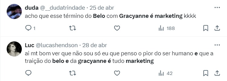 Internautas aponta Marketing em término de Gracyanne e Belo - Foto: X