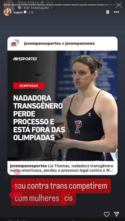 Piovani diz que é contra mulheres trans em competições femininas - Foto: Instagram