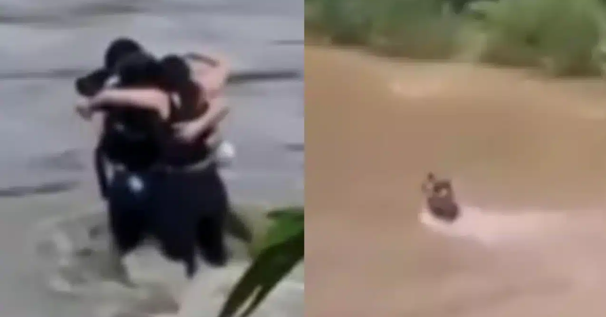 [VÍDEO] Amigos se abraçam antes de serem arrastados por enchente; assista