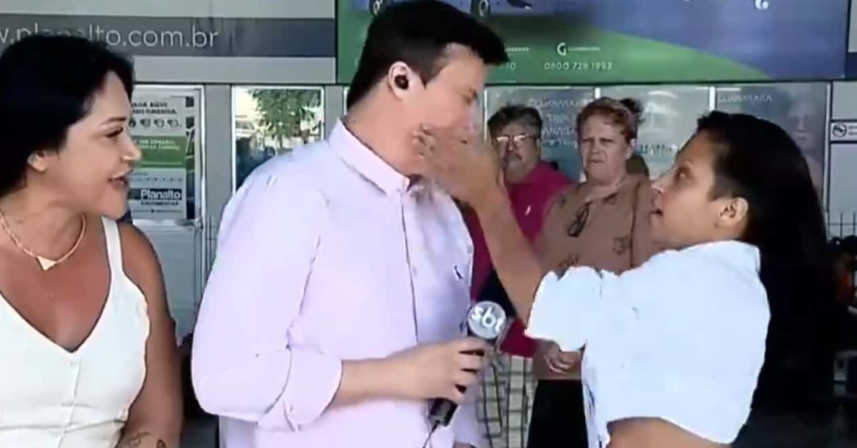 Lucílio Macedo, da TV Serra Dourada, afiliada do SBT em Goiás, foi agredido ao vivo nesta segunda-feira (10) - Foto: Reprodução/SBT