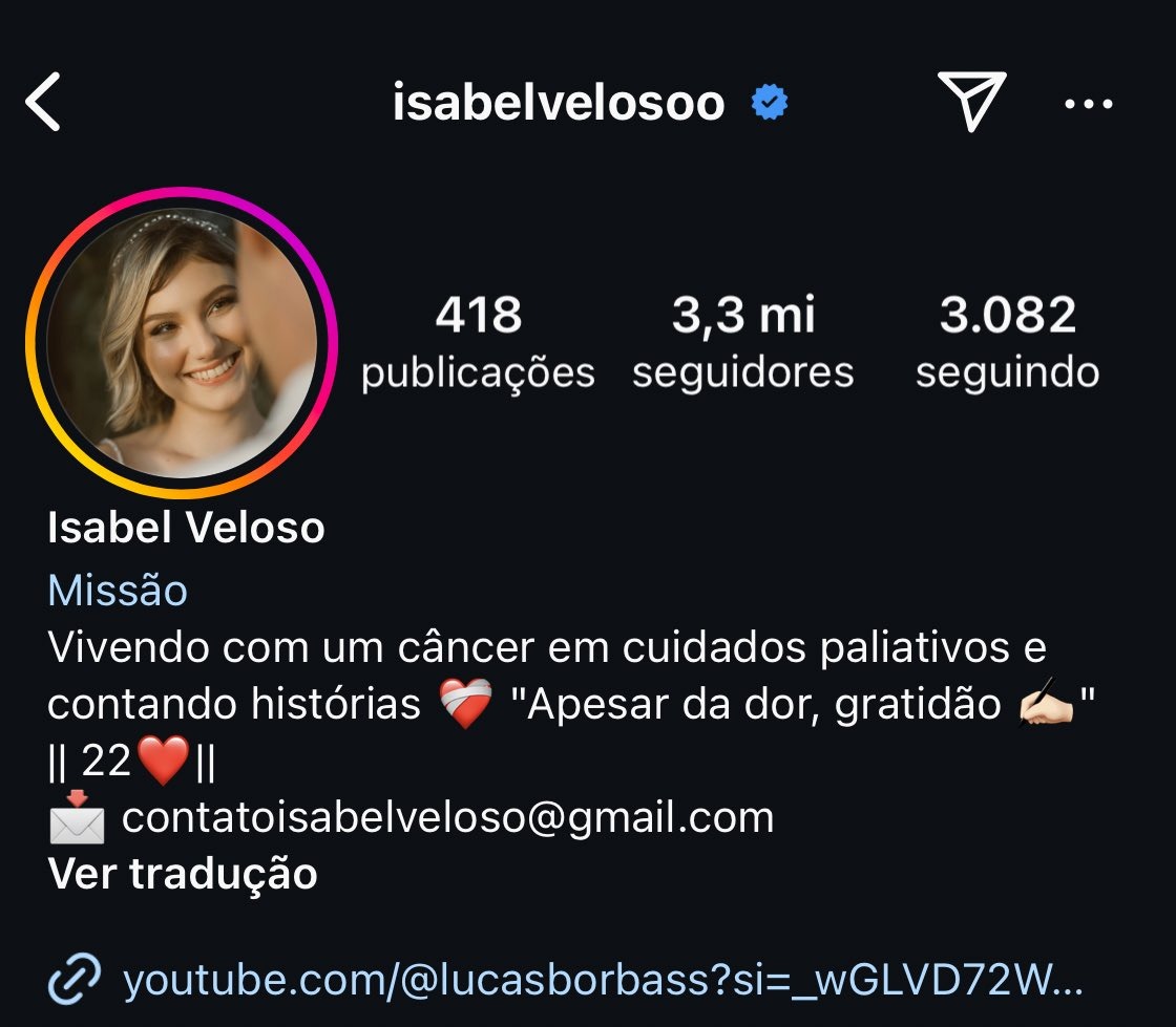 Biografia de Isabel Veloso agora, dizendo que está em cuidados paleativos - Foto: Instagram