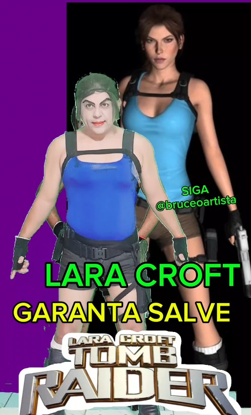 Bruce, o Artista como Lara Croft, do jogo Tomb Raider - Foto: Reprodução