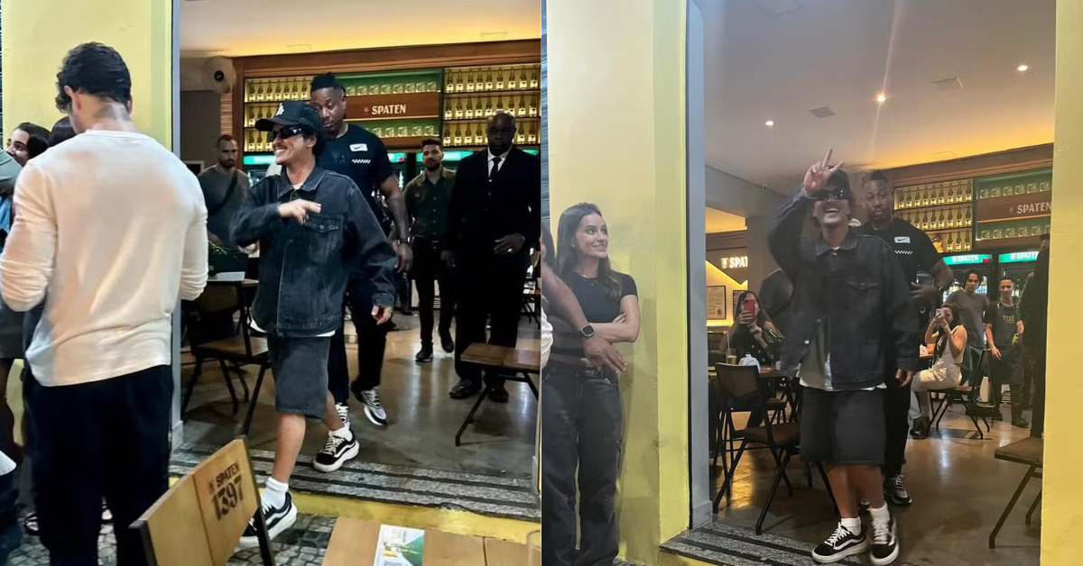 Bruno Mars foi visto pelos fãs na noite de sábado em um bar da região Centro-Sul de Belo Horizonte — Foto: Matheus Mourthé