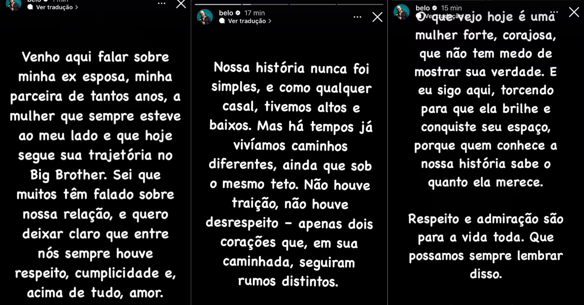 Belo se pronuncia sobre Gracyanne Barbosa — Foto: Reprodução/Instagram