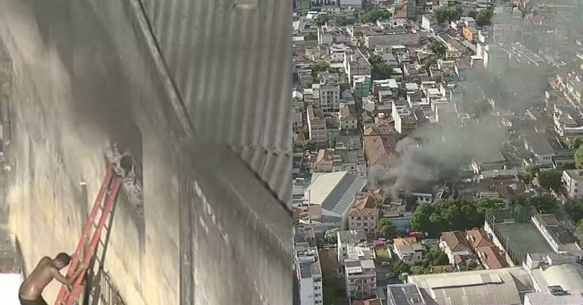 Coluna de fumaça causada por incêndio na Zona Norte do Rio de Janeiro — Foto: Reprodução/ TV Globo