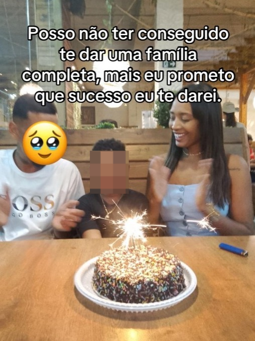 Kimberly com o pequeno Theo e o pai da criança - Foto: TikTok