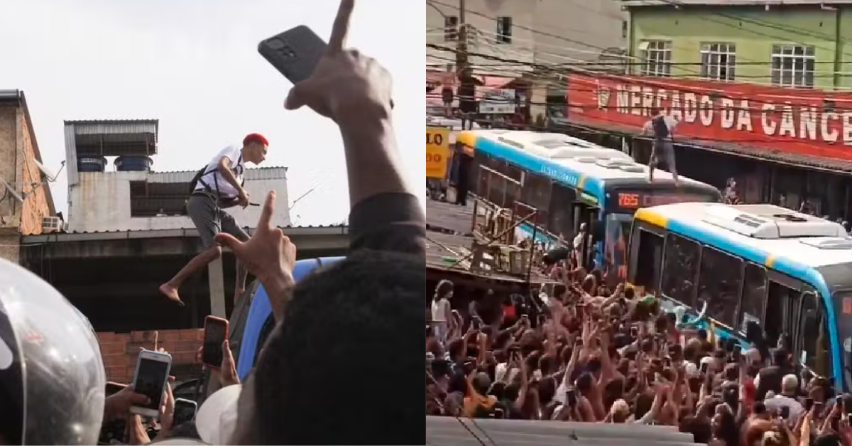 Oruam sobe no teto de ônibus e provoca tumulto em frente ao presídio - Foto: Reprodução