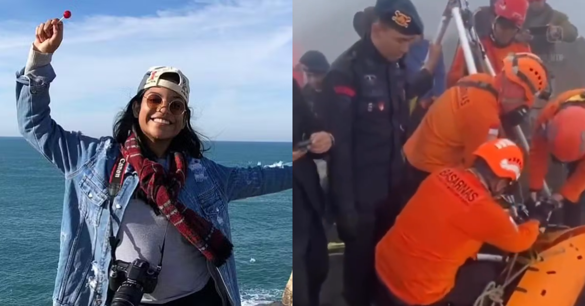 Voluntários descem com o corpo da brasileira Juliana Marins — Foto: Reprodução