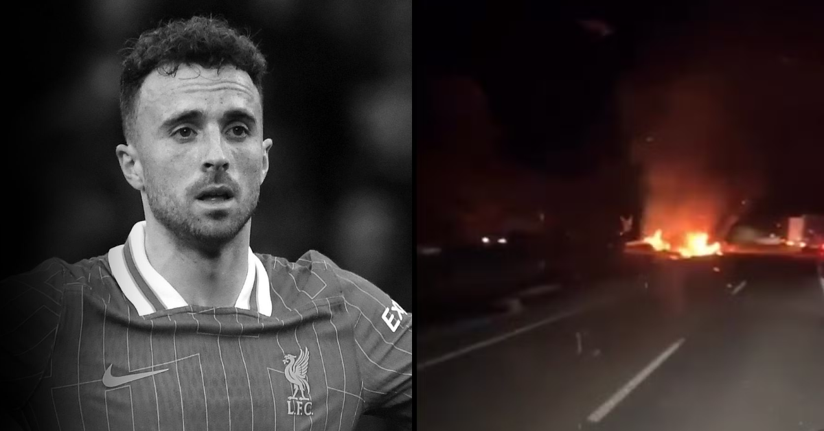 Registro mostra carro de Diogo Jota em chamas - Foto: Reprodução