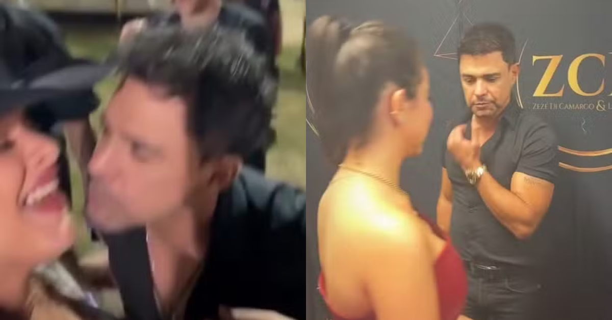 Zezé Di Camargo tenta beijar fã e dá 'conferida' em outra em camarim — Foto: Instagram