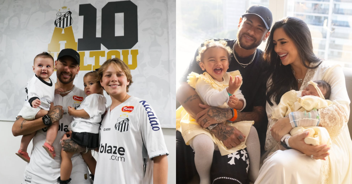 Neymar com os quatro filhos: Davi Lucca, Mavie, Helena e Mel - Foto: Reprodução