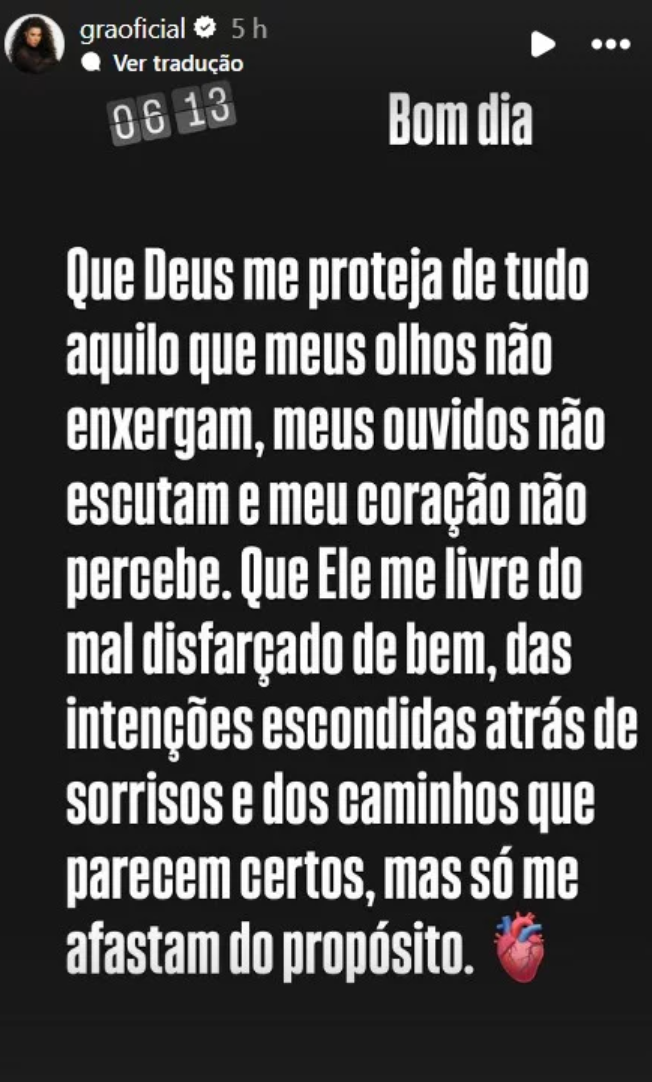Gracyanne compartilha mensagem enigmática - Foto: Reprodução
