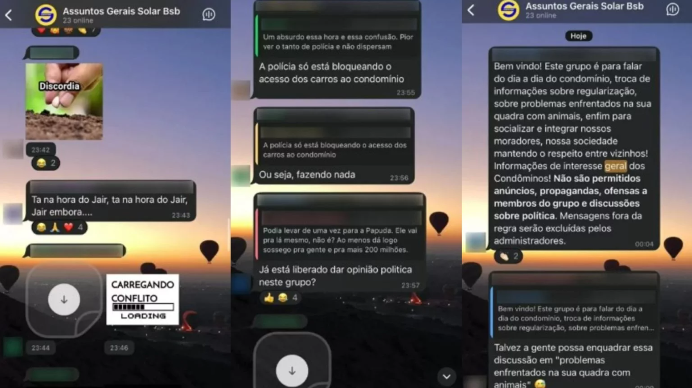 Mensagens do grupo do condomínio de Bolsonaro - Foto: UOL