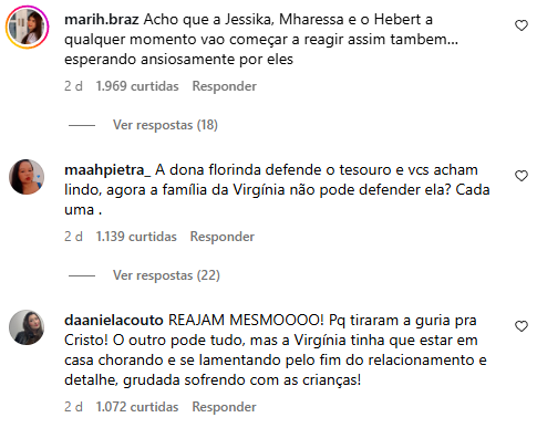 Comentários de internautas - Foto: Instagram